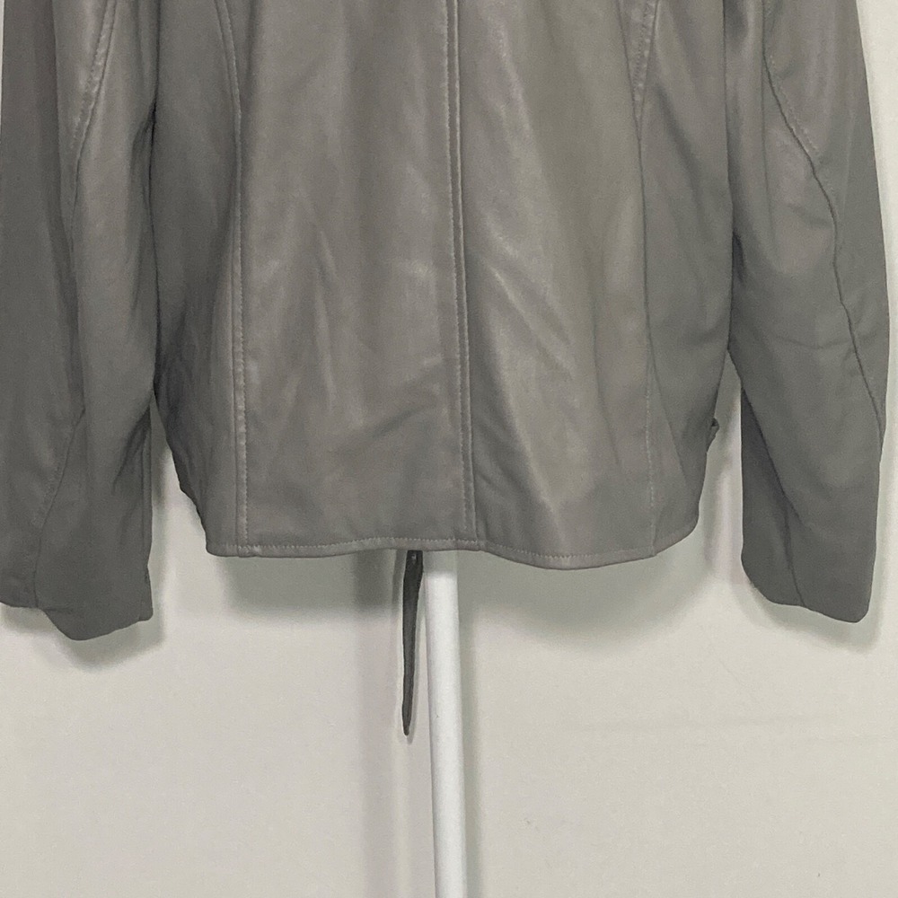 Miss London Black Label Womens Moto Jacket 2X Gray Vegan Leather Biker Y2K - Picture 9 of 16